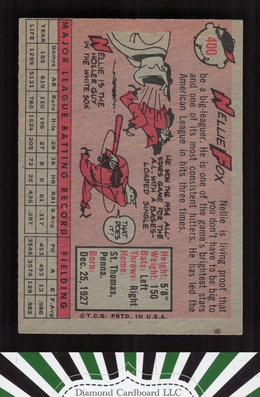 1958 Topps #400 Nellie Fox GD+ d, back