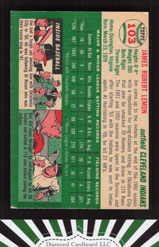 1954 Topps #103 Jim Lemon VGEX e, back