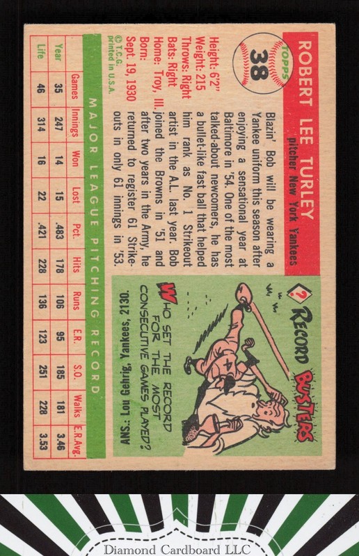 1955 Topps #38 Bob Turley VGEX f, back