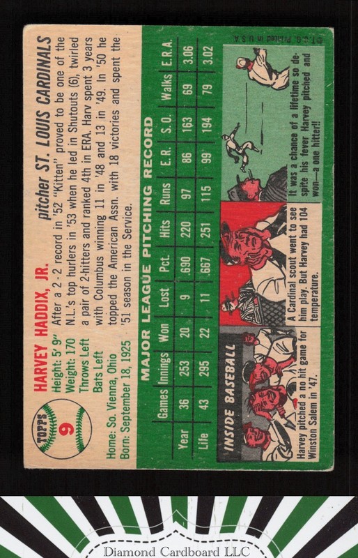 1954 Topps #9 Harvey Haddix VG i, back