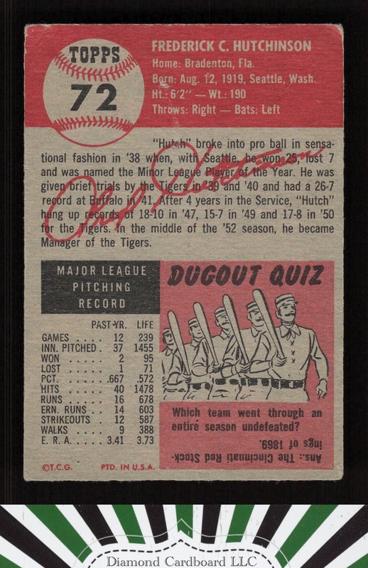 1953 Topps #72 Fred Hutchinson VG a, back