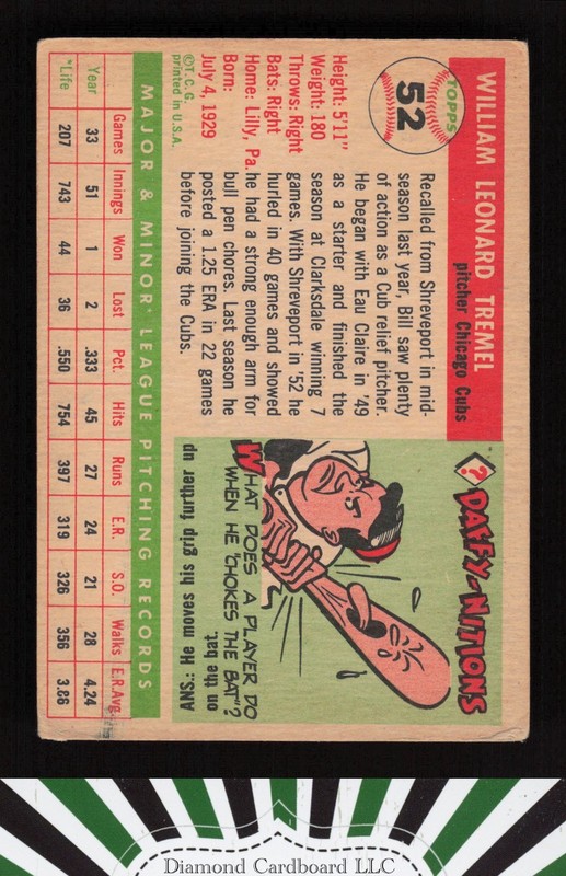 1955 Topps #52 Bill Tremel GD+ b, back