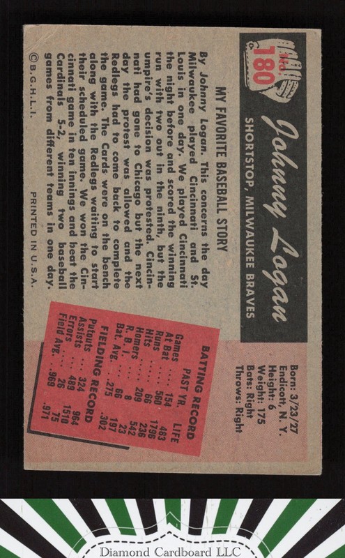 1955 Bowman #180 Johnny Logan VGEX, back