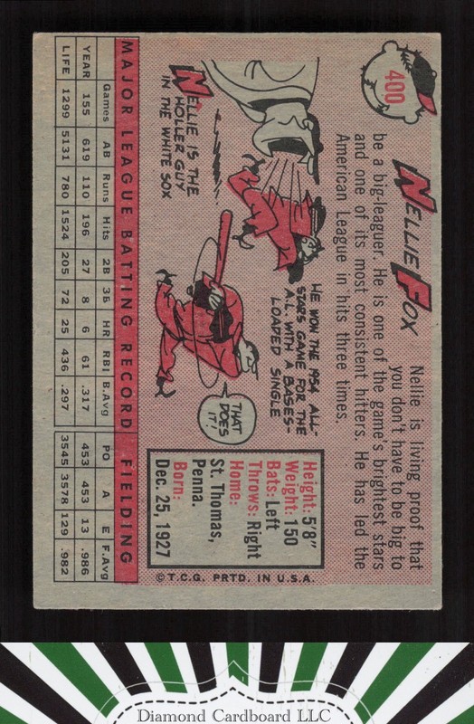 1958 Topps #400 Nellie Fox EXMT c, back