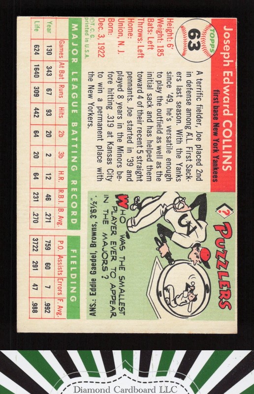 1955 Topps #63 Joe Collins EX p, back