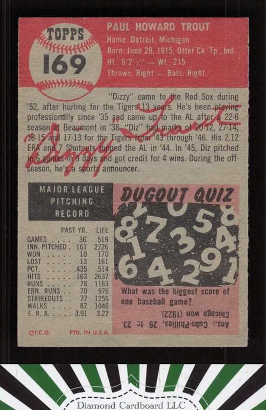 1953 Topps #169 Dizzy Trout NM h, back