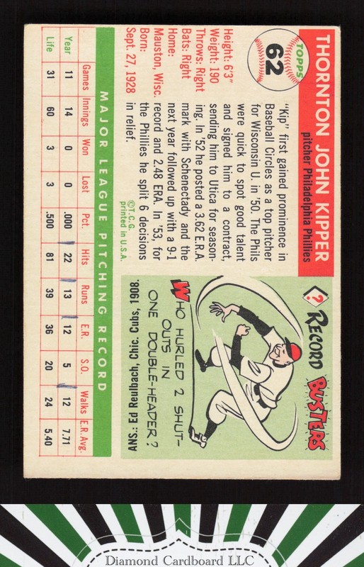 1955 Topps #62 Thornton Kipper VG+ aa, back