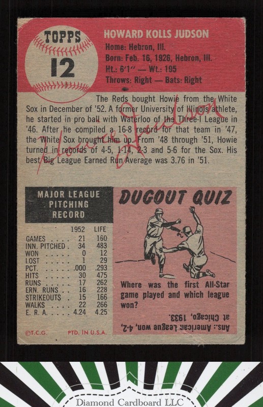 1953 Topps #12 Howie Judson GD b, back