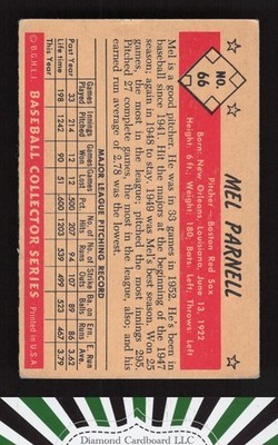 1953 Bowman Color #66 Mel Parnell GD+ [CENTERED] a, back