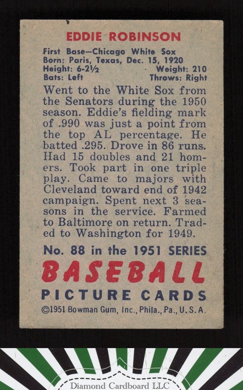 1951 Bowman #88 Eddie Robinson VGEX, back