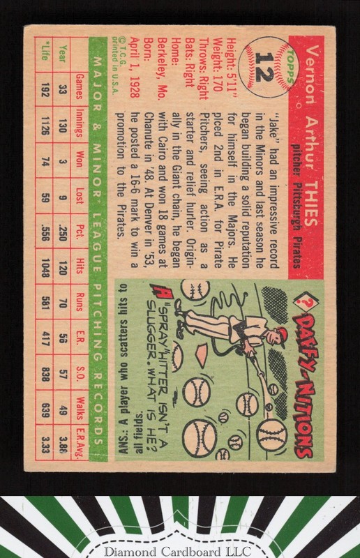 1955 Topps #12 Jake Thies VGEX [GOOD CENTERING] g, back