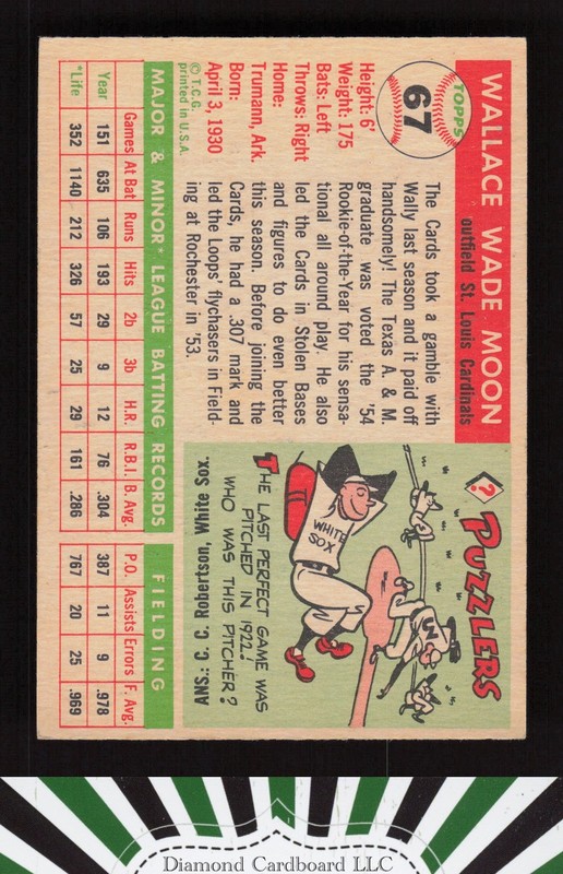 1955 Topps #67a Wally Moon VG e, back