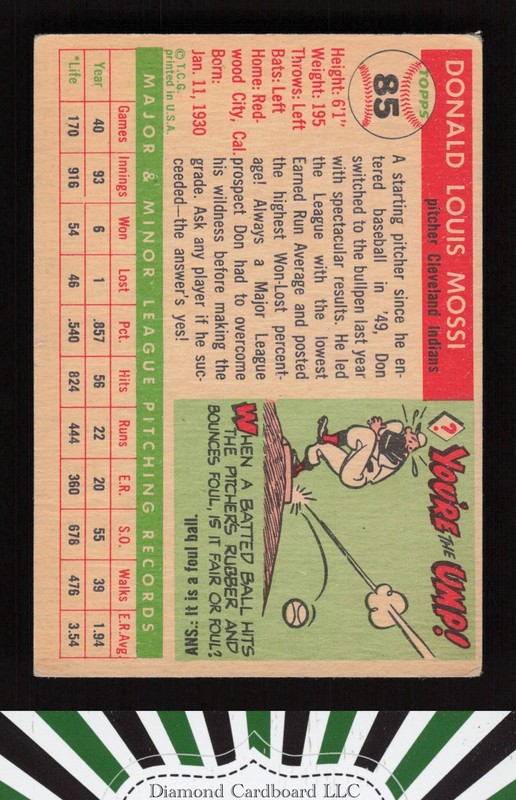 1955 Topps #85 Don Mossi VG+ d, back