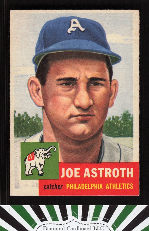 1953 Topps #103 Joe Astroth : Bio uses white text EX+ i, front