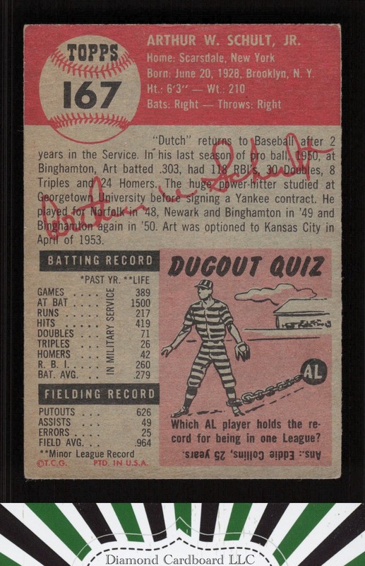 1953 Topps #167 Art Schult VGEX c, back
