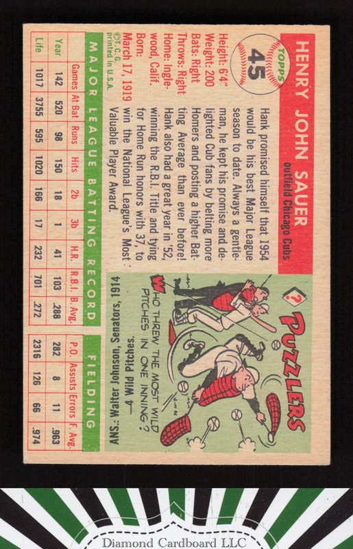 1955 Topps #45 Hank Sauer VGEX+ e, back