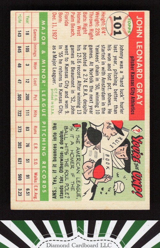 1955 Topps #101 Johnny Gray VG+ l, back