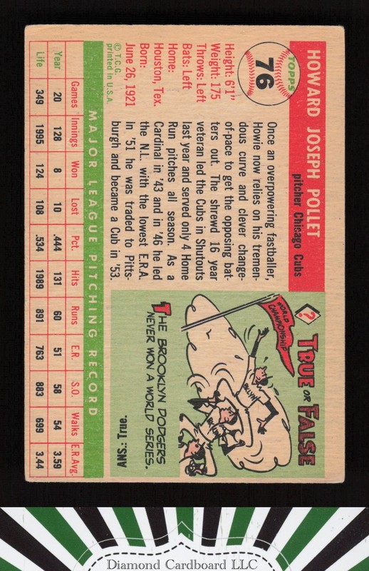 1955 Topps #76 Howie Pollet VGEX i, back