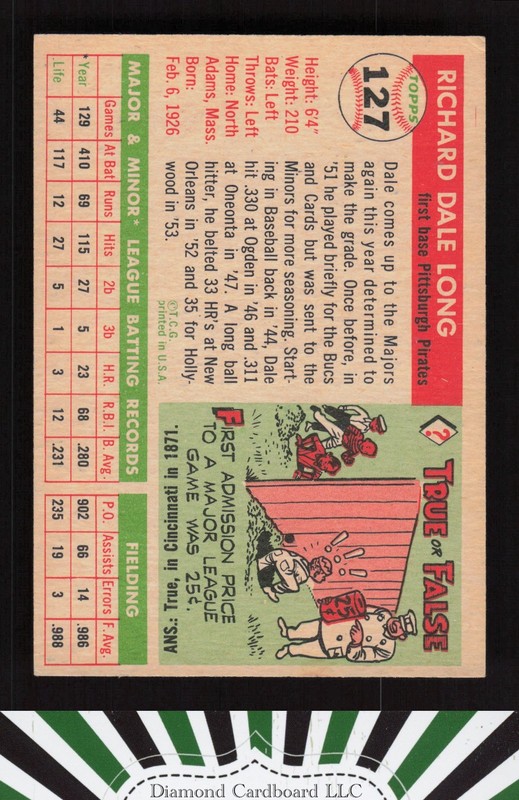 1955 Topps #127 Dale Long VGEX+ c, back
