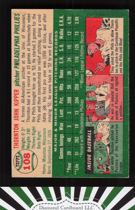 1954 Topps #108 Thornton Kipper VG d, back
