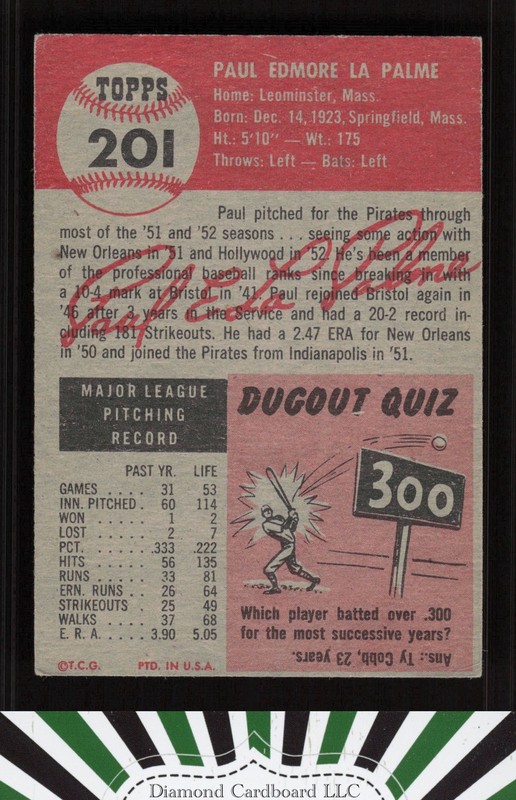 1953 Topps #201 Paul LaPalme VGEX e, back