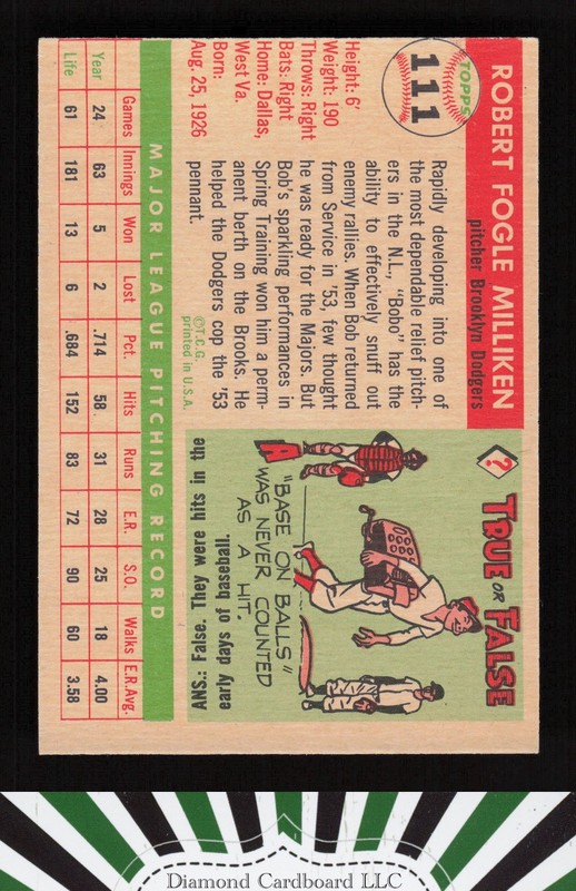 1955 Topps #111 Bob Milliken EXMT+ k, back