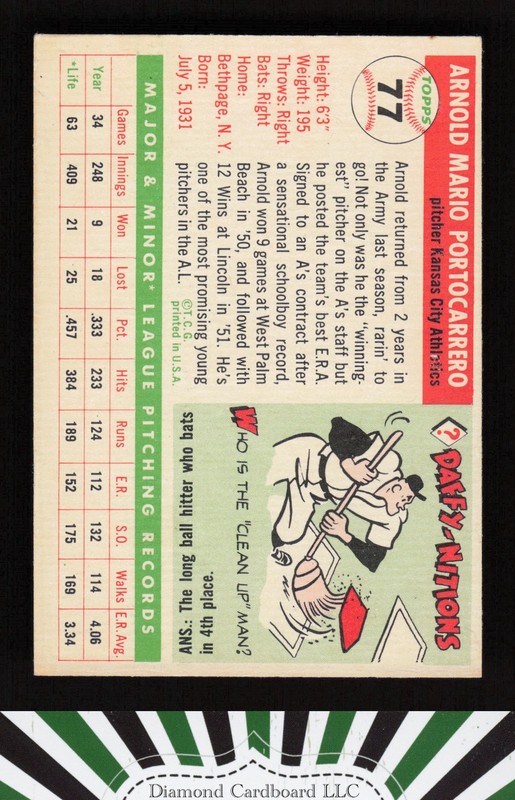 1955 Topps #77 Arnold Portocarrero VGEX e, back