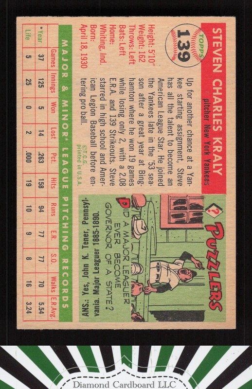 1955 Topps #139 Steve Kraly EX [NICELY CENTERED] d, back