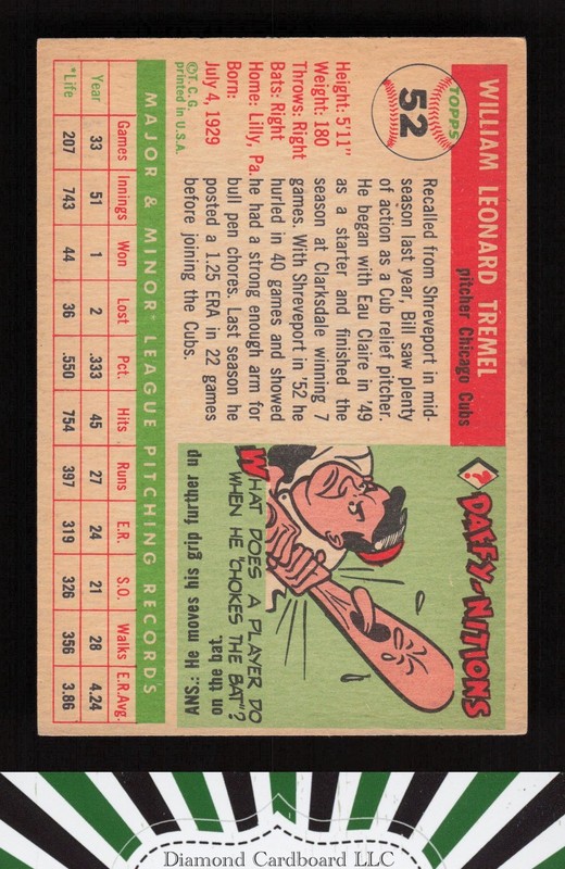 1955 Topps #52 Bill Tremel VGEX+ d, back