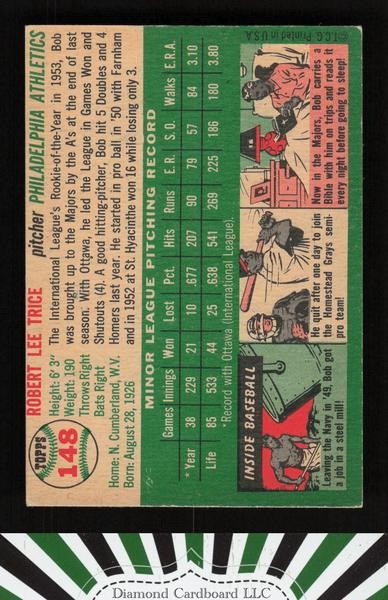 1954 Topps #148 Bob Trice VG f, back