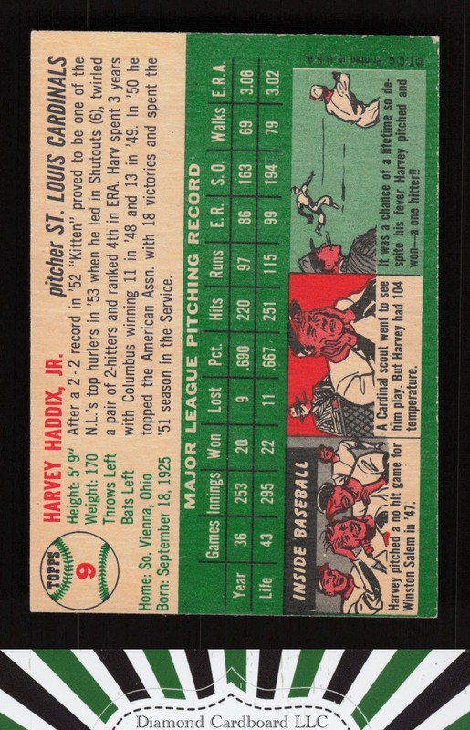 1954 Topps #9 Harvey Haddix VGEX f, back
