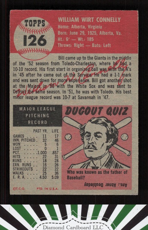 1953 Topps #126 Bill Connelly : Bio uses white text VGEX c, back