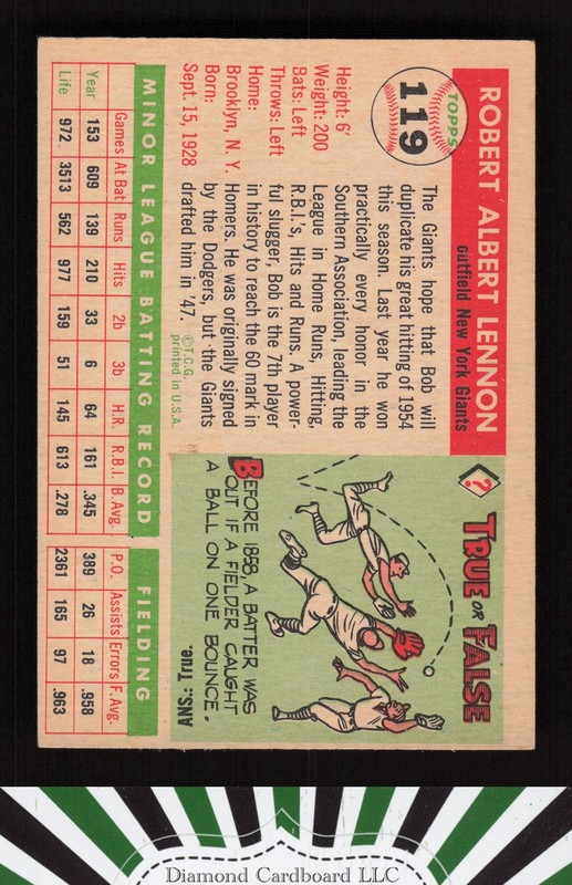 1955 Topps #119 Bob Lennon EX (MC) j, back