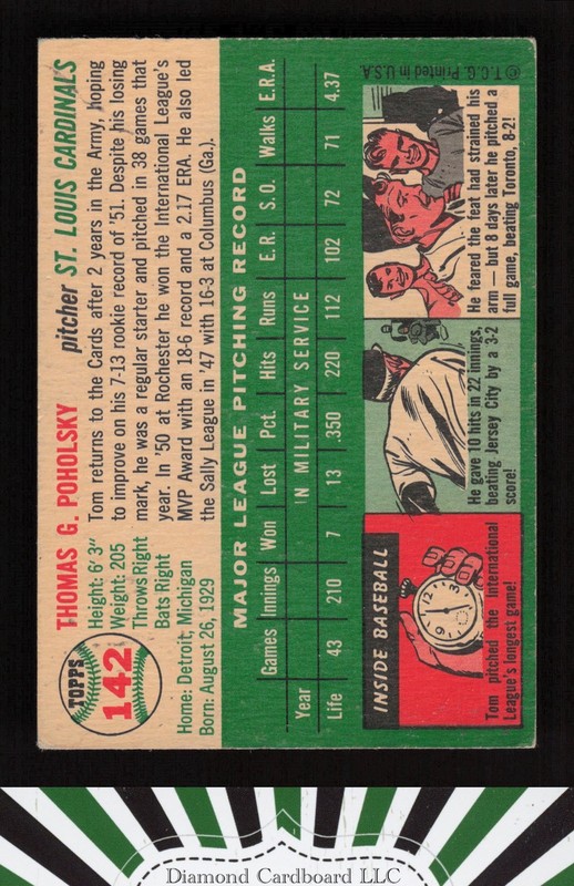 1954 Topps #142 Tom Poholsky VG c, back