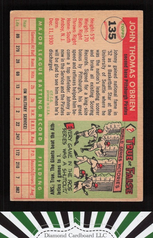 1955 Topps #135 Johnny O'Brien VG a, back