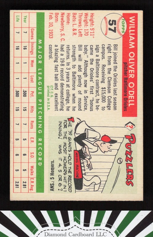 1955 Topps #57 Billy O'Dell EX b, back