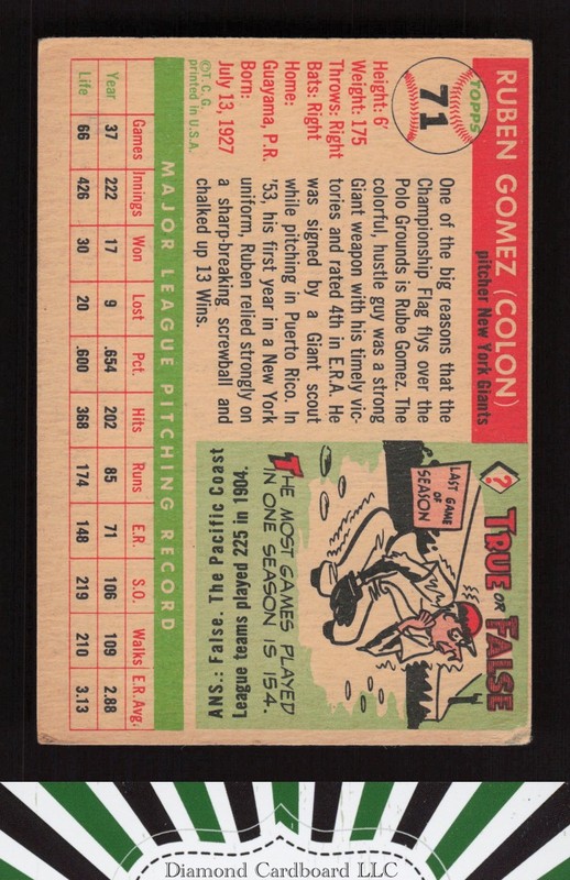 1955 Topps #71 Ruben Gomez VG+ g, back