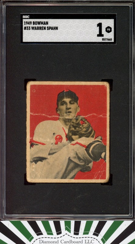 1949 Bowman #33 Warren Spahn SGC 1, front