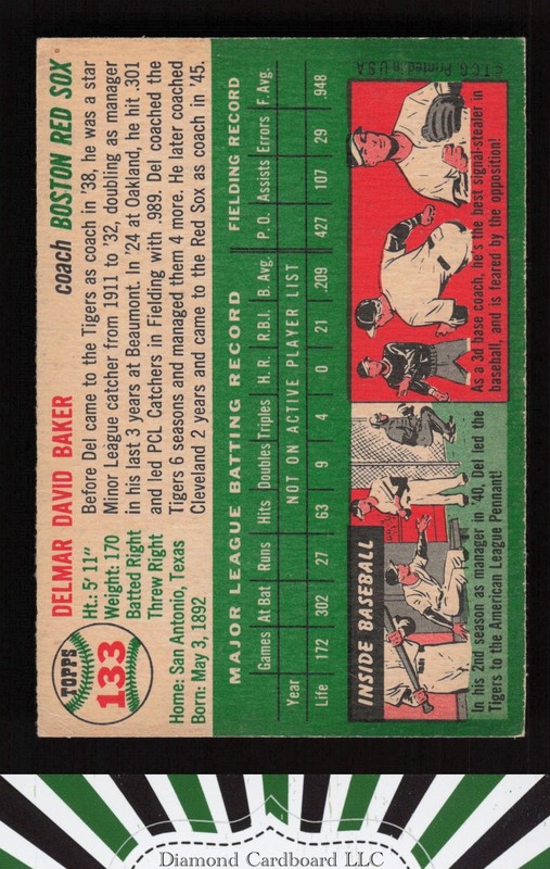 1954 Topps #133 Del Baker EX+ k, back