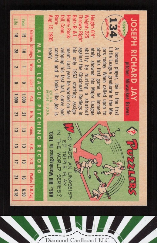 1955 Topps #134 Joe Jay EX+ m, back