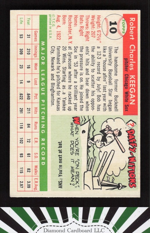 1955 Topps #10 Bob Keegan EX k, back