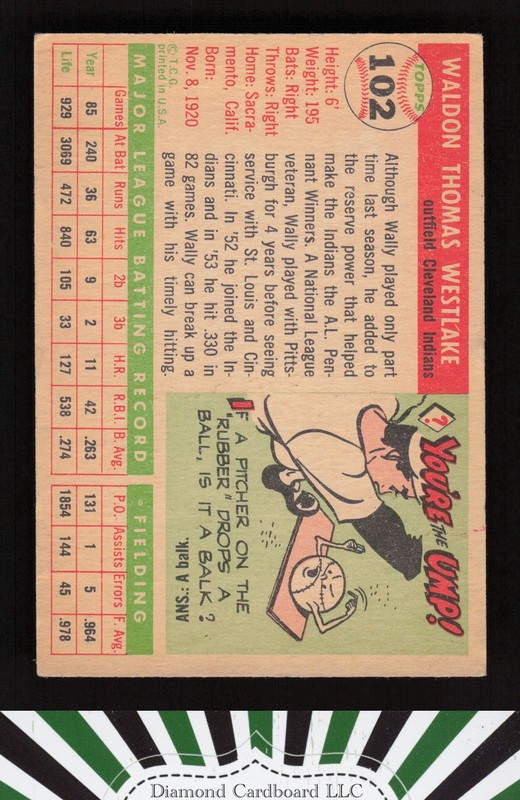 1955 Topps #102 Wally Westlake GD c, back