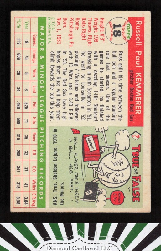 1955 Topps #18 Russ Kemmerer VG h, back