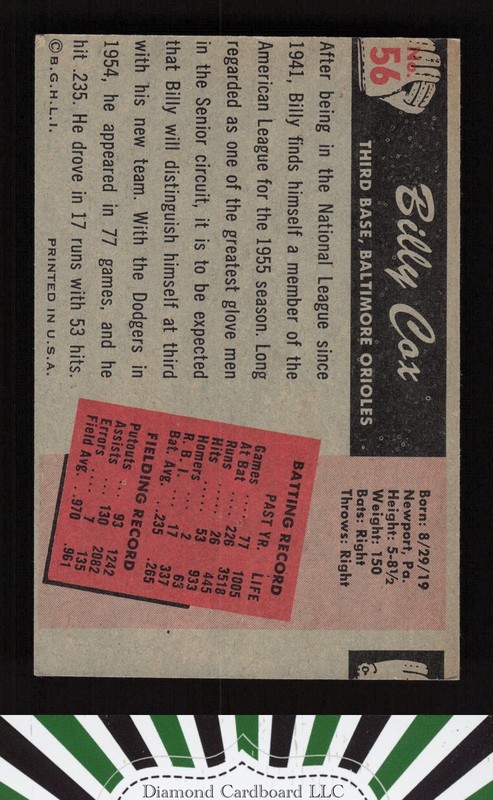 1955 Bowman #56 Billy Cox EXMT (MC), back