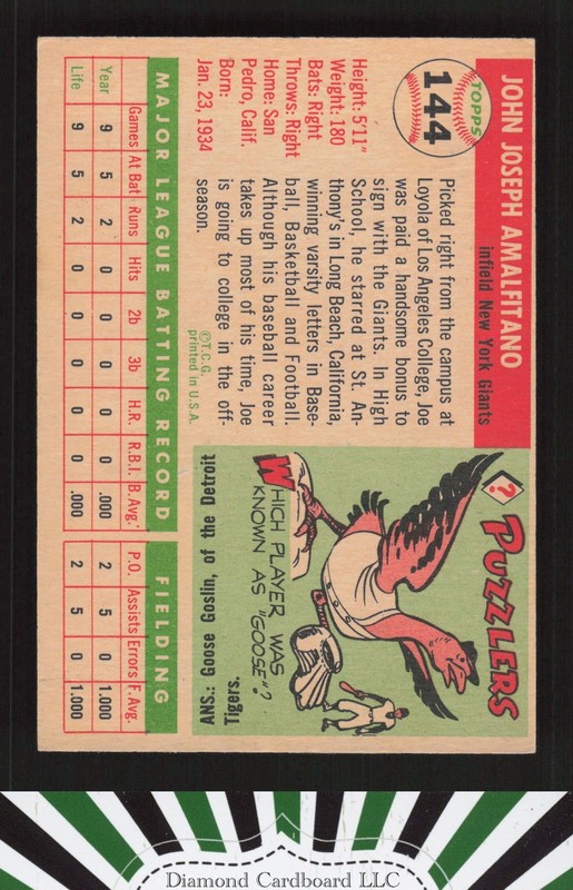 1955 Topps #144 Joe Amalfitano EX k, back
