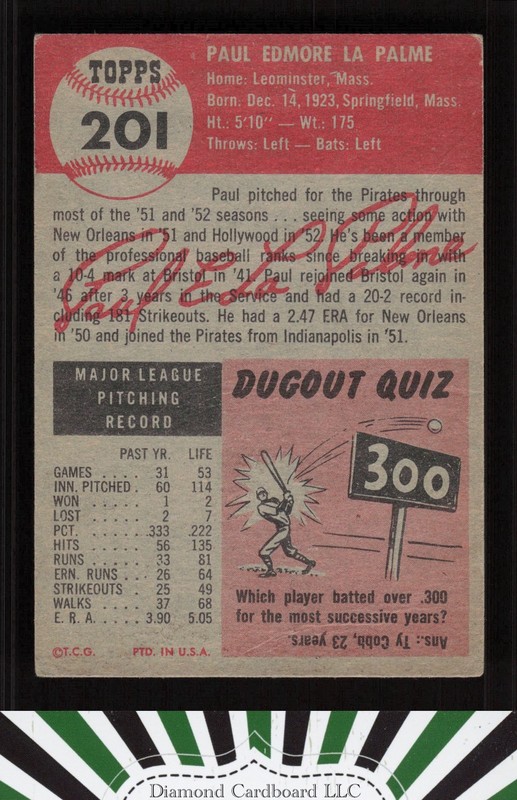 1953 Topps #201 Paul LaPalme VG [CENTERED] b, back