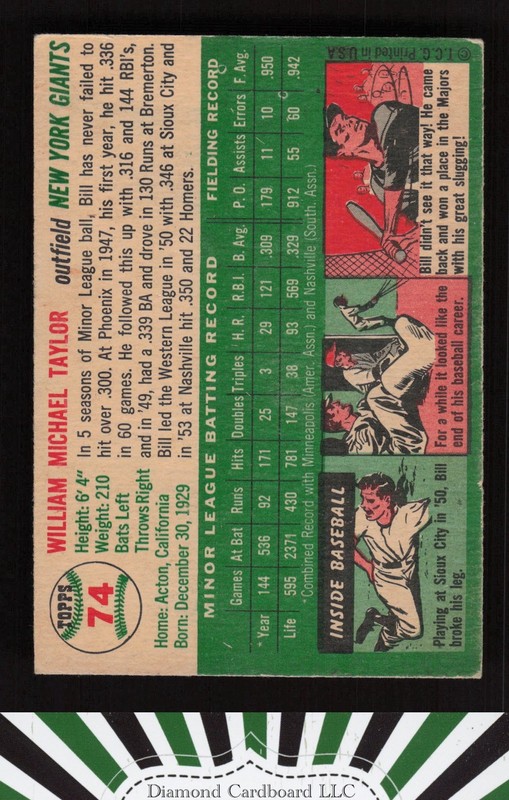 1954 Topps #74 Bill Taylor VGEX k, back