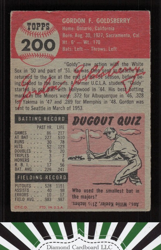 1953 Topps #200 Gordon Goldsberry VG c, back