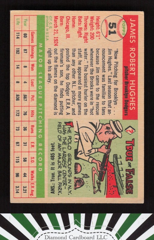 1955 Topps #51 Jim Hughes VGEX m, back