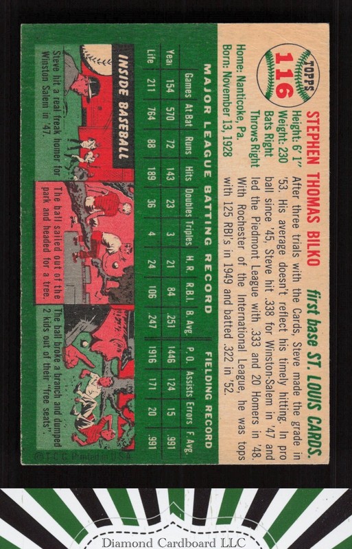 1954 Topps #116 Steve Bilko VG e, back